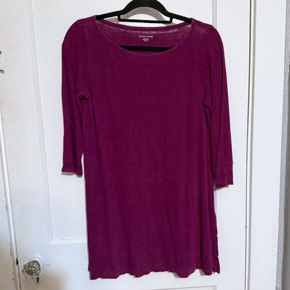 Eileen Fisher Top Women Size XS Burgundy 100% Organic Linen Lagenlook Tunic - Picture 1 of 4